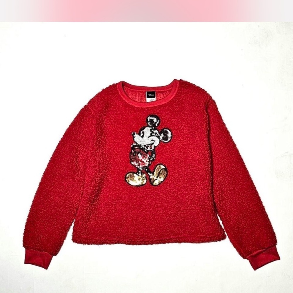 Disney Red Fleece with Sequined Mickey, Size L Junior - Picture 2 of 6